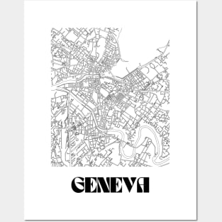 Retro Map of Geneva Switzerland Minimalist Line Drawing Posters and Art